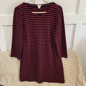 J.Crew Women's Striped Maritime Dress Blue Orange Size Medium Style E7077